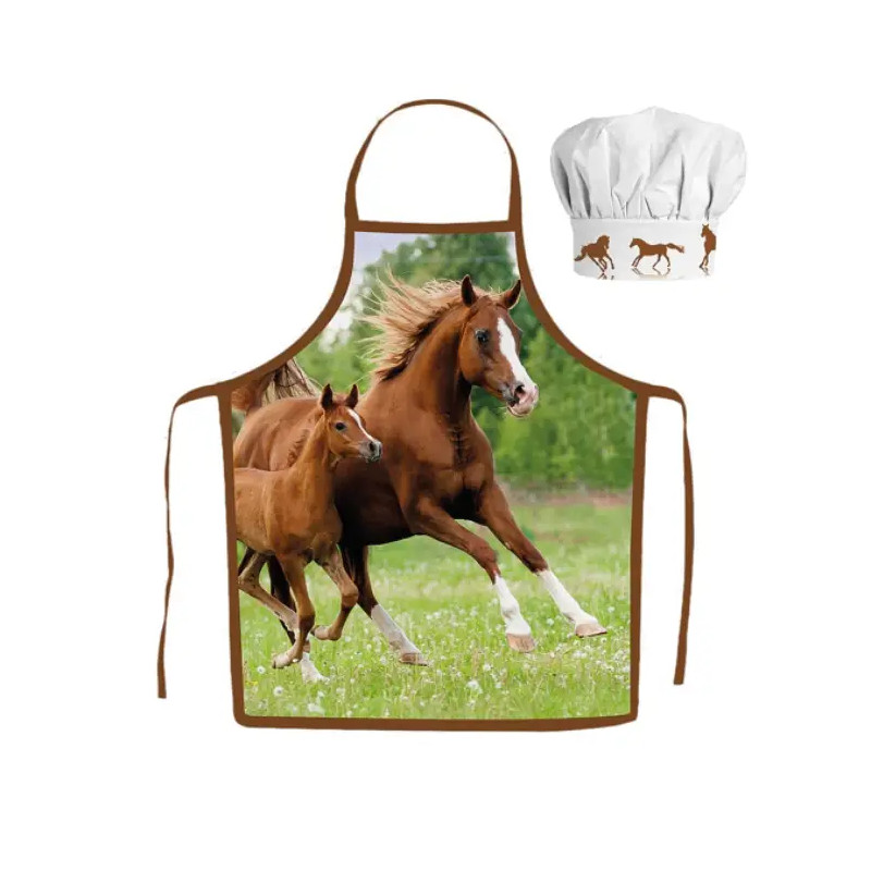 Dětská zástěra s kuchařskou čepicí kůň a hříbě