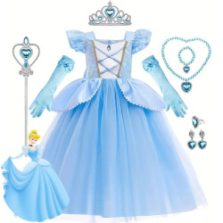 Dětské dívčí šaty Popelka světle modré a doplňky 110 - 130