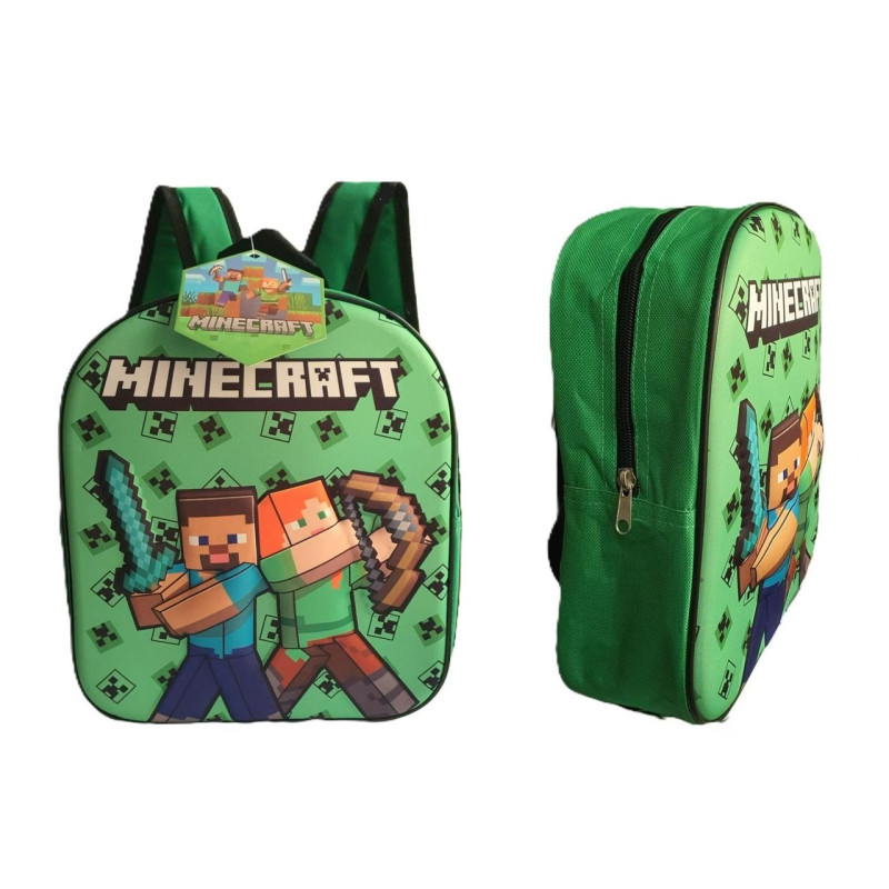 3D Dětský Batoh Minecraft Steve a Alex zelený