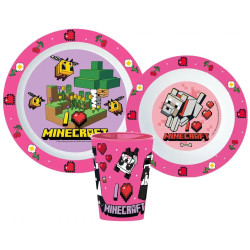 Sada plastového nádobí s kelímkem Minecraft Růžová