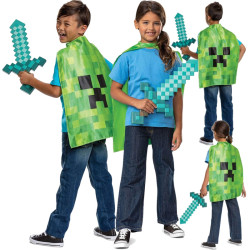 Dětský kostým Minecraft Creeper s mečem a pláštěm